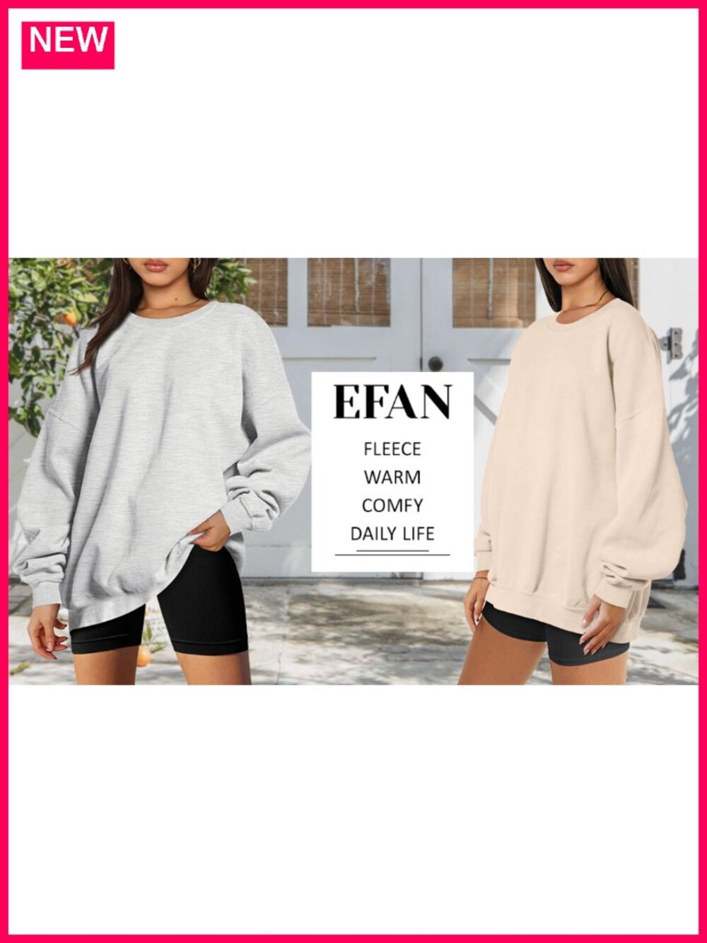 EFAN Womens Oversized Sweatshirt Crewneck Fleece Lined Pullover Top - Picture 5 of 5
